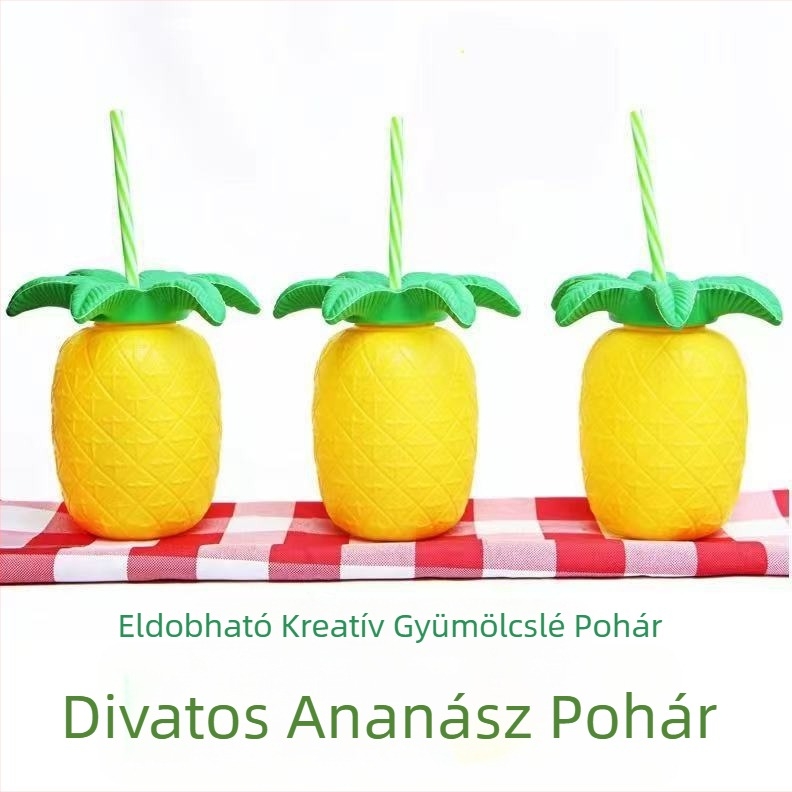 Ananász alakú műanyag pohár szívószállal