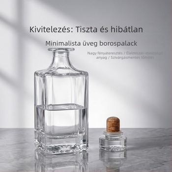 Egyszerű, átlátszó whiskeyüveg, 750 ml, vastagított kristályfehér üveg, záró parafa