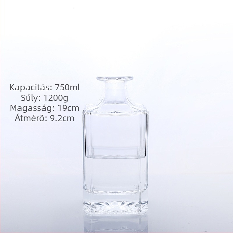 Egyszerű, átlátszó whiskeyüveg, 750 ml, vastagított kristályfehér üveg, záró parafa