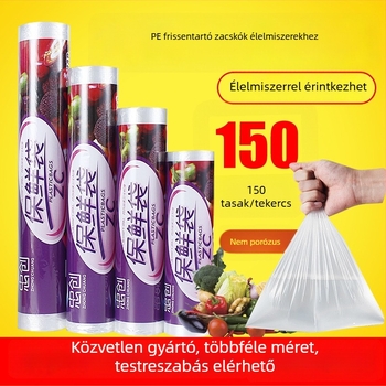 Lapos szájú tekercses frissességmegőrző zacskók, háztartási konyhai, egyszer használatos, extralarge, áttetsző műanyag élelmiszerzsákok, vastagított