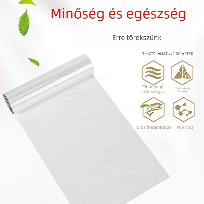Lapos szájú tekercses frissességmegőrző zacskók, háztartási konyhai, egyszer használatos, extralarge, áttetsző műanyag élelmiszerzsákok, vastagított