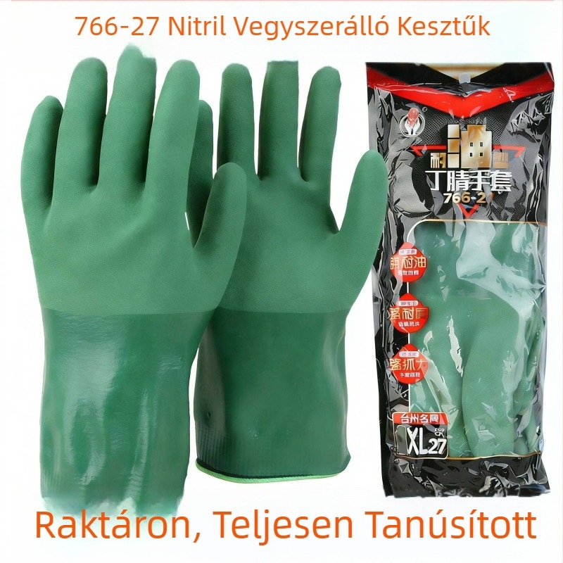 Spring Bud 766-27 Zöld nitril kesztyűk, vízállóak és olajállóak, szagállóak, vízi termékekhez, halak kezeléséhez, gépek és kémiai védelem