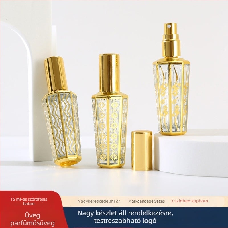 15 ml aranyozott üvegű parfümös sprayüveg
