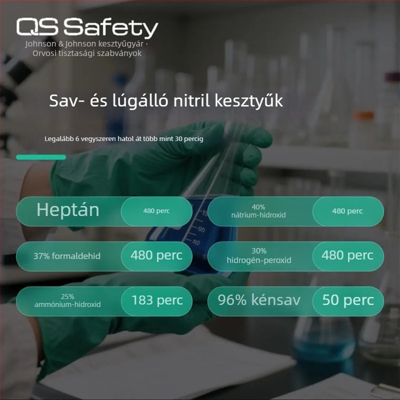 Zöld nitril kesztyűk kémiai ellenálló kivitelben, vastagított, olajálló, sav- és bázisálló, foltálló, vízálló, élelmiszer-minőségű