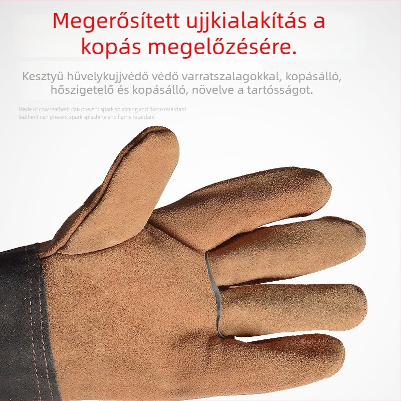 Rövid félbőr hegesztő kesztyű, tenyér teljes bőrrel, velúr bélés, kopásálló és hőszigetelő