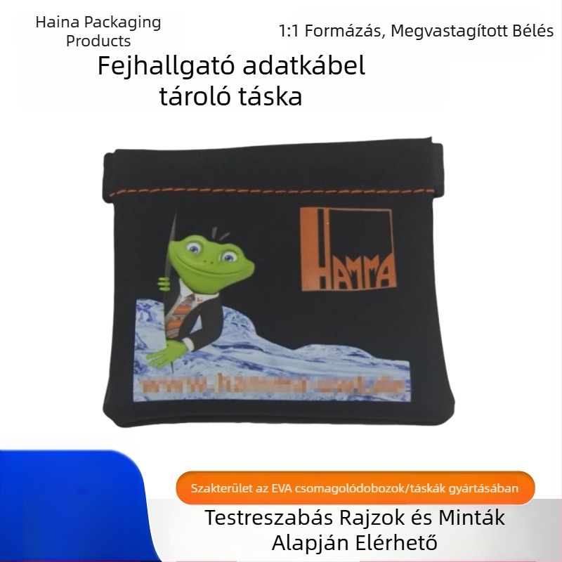 Fülhallgató és adatkábel tároló taska, PU bőrrel, vízálló anyagból, fekete, 9.3 × 8.5 cm