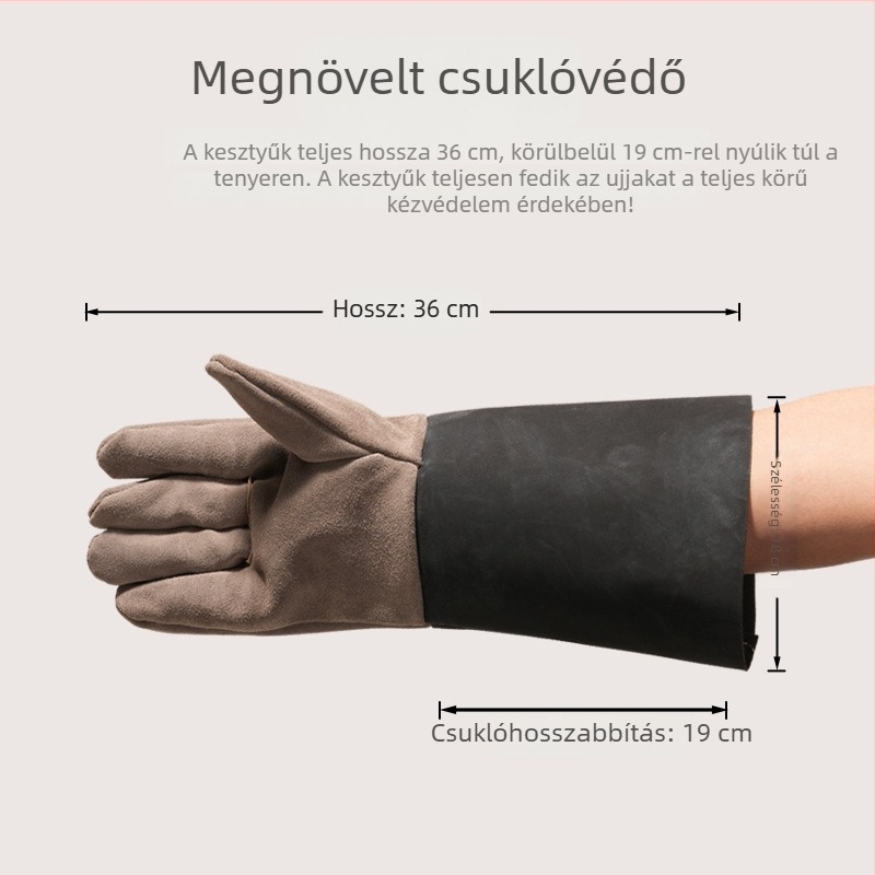 Hosszú félbőr hegesztő kesztyűk, tehénbőr, kopásálló és tűzálló