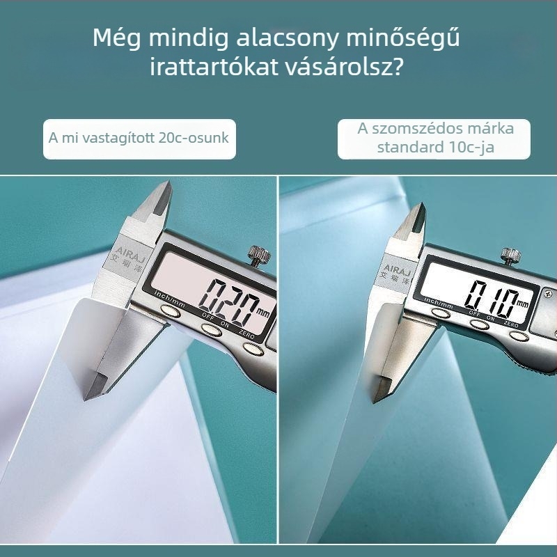 A4-es méretű mappa átlátszó betétekkel és rudakkal záródó klipsz – csepp alakú klip a tananyagokhoz