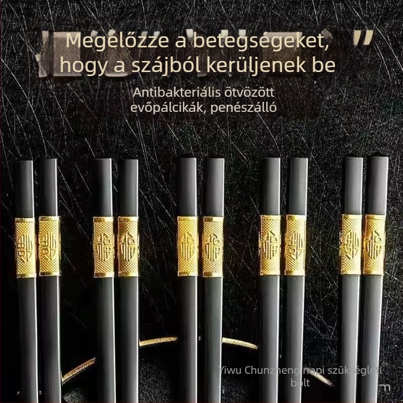 5 pár ötvözet evőpálcika készlet, penészmentes, higiénikus, csúszásmentes, hőálló