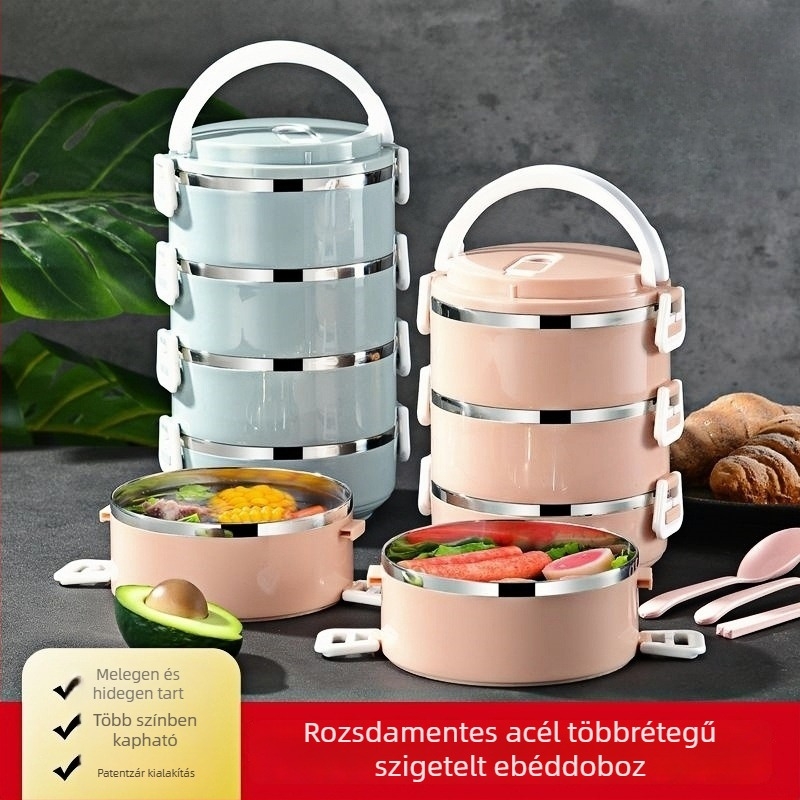 Megvastagított rozsdamentes acél ebédes doboz, nagy kapacitású, többszintes szigetelt Bento doboz felnőtteknek, irodai dolgozóknak és diákoknak