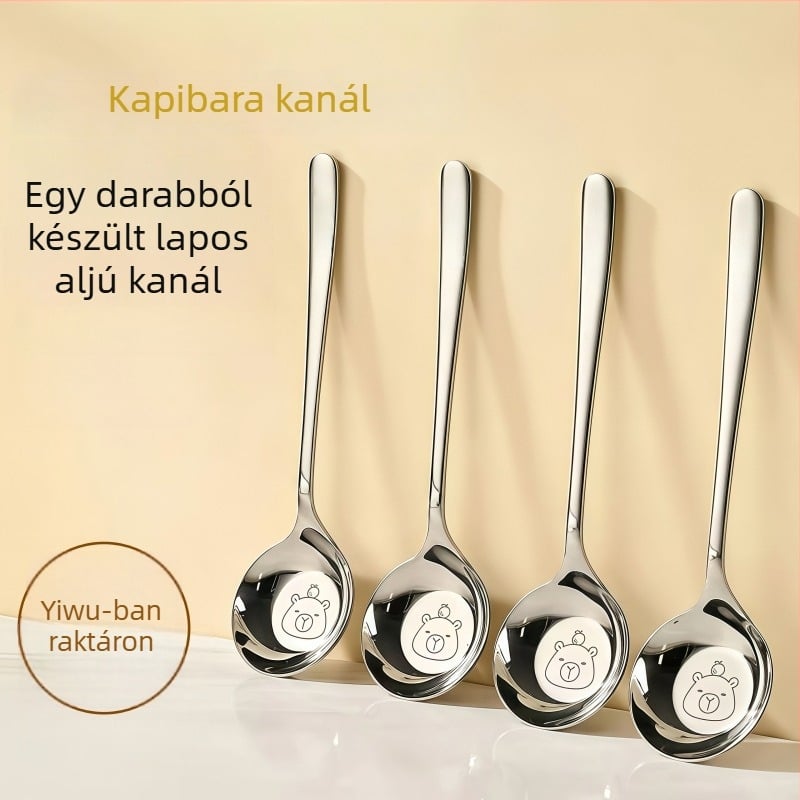Capibara lapos aljú kanál, rozsdamentes acélból, otthoni használatra, aranyos nyugati stílusú mély leveskanál