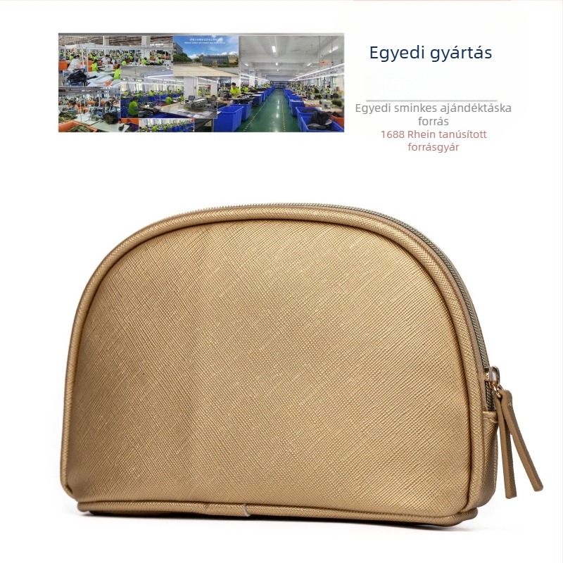 PU kagyló alakú táska, arany kozmetikai neszesszer, testreszabott tároló taska, közepes méretű, nylon belsővel