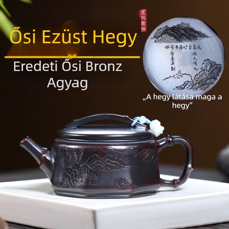 Yixing lila színű teáskanna, kézzel készített az eredeti ércből, bronz árnyalatú lila agyag, Guanshan Hanwa stílus