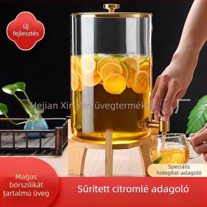 Nagy kapacitású üveg italos tartály háztartási használatra, hőálló, gyümölcsléhez, gyümölcs-teához és borhoz