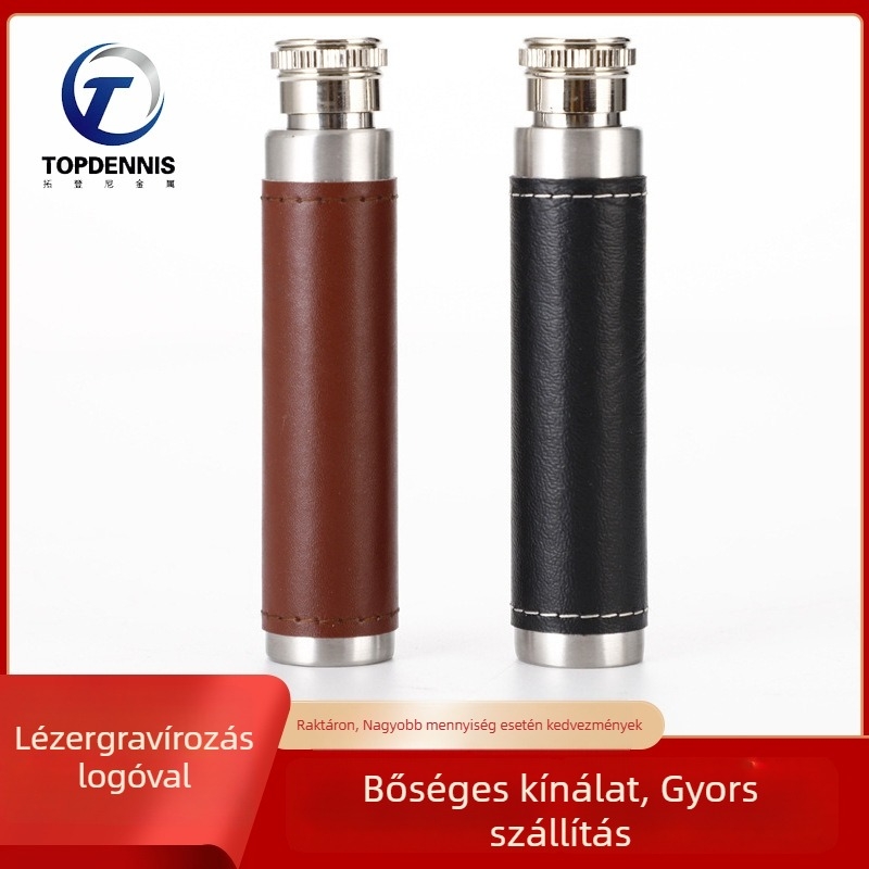 Bőrrel bevont rozsdamentes acél hipflaska, 30 ml, 1 oz, kerek aljával, hordozható kültéri boros flaska, európai-amerikai stílus