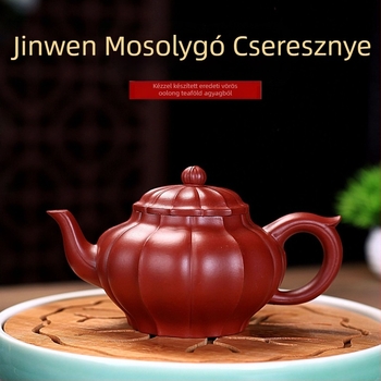 Kézzel készített lila agyag teáskanna brokát tokban, Da Hong Pao Gongfu teáskészlet, recés fedél