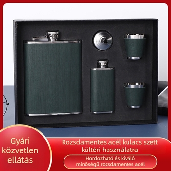 Prémium 304 rozsdamentes acél hipflask készlet, vastított kültéri hordozható mini italosüveg logó gravírozással