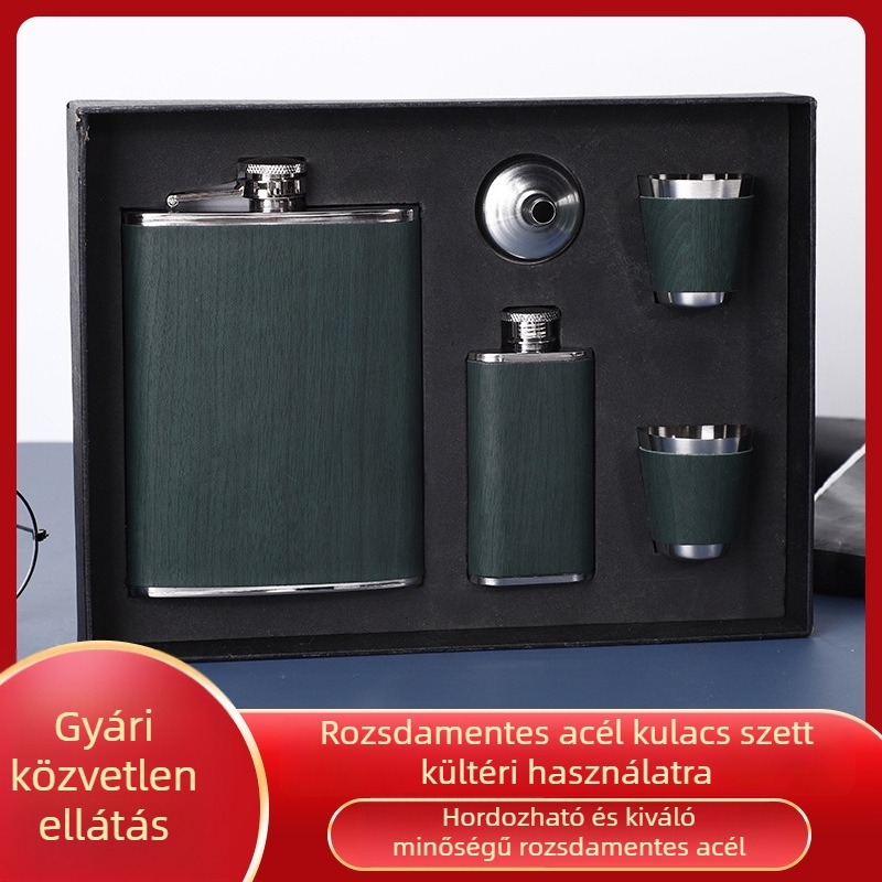 Prémium 304 rozsdamentes acél hipflask készlet, vastított kültéri hordozható mini italosüveg logó gravírozással
