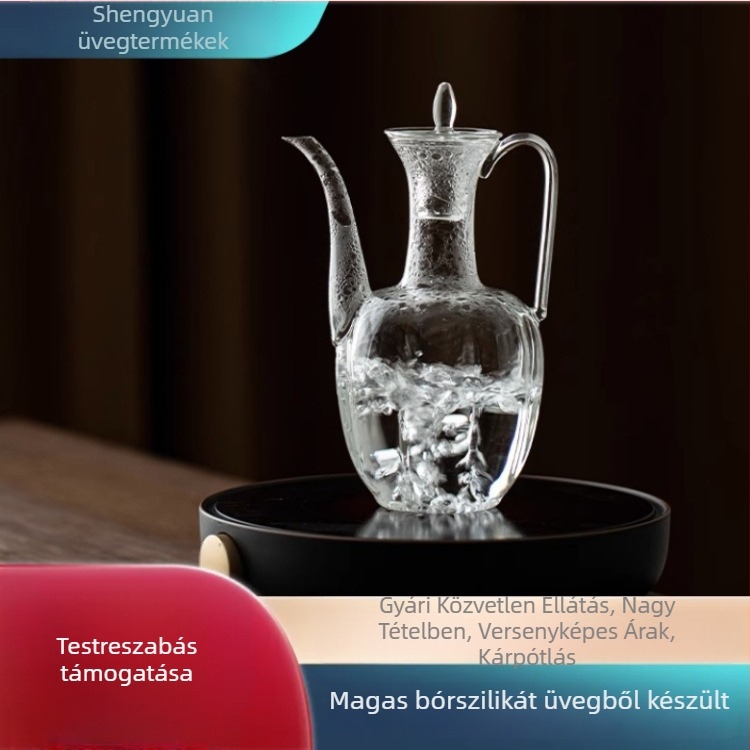 Testreszabható üveg teáskanna, Song-dinasztia ihletésével, császári szerető motívummal, zöld teához, hőálló.