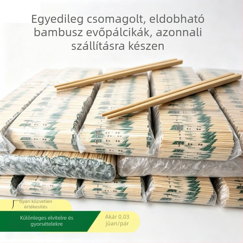Egyszer használatos bambusz evőpálcikák gyorséttermi, otthoni és éttermi használatra, zöld, egyéni csomagolásban