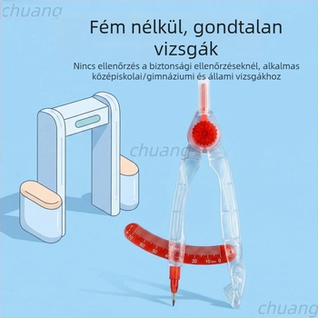 Nemetfém körzőkészlet olvasható skálával diákok számára, vizsgára, tartalmaz 2B ceruzát a pontos méréshez