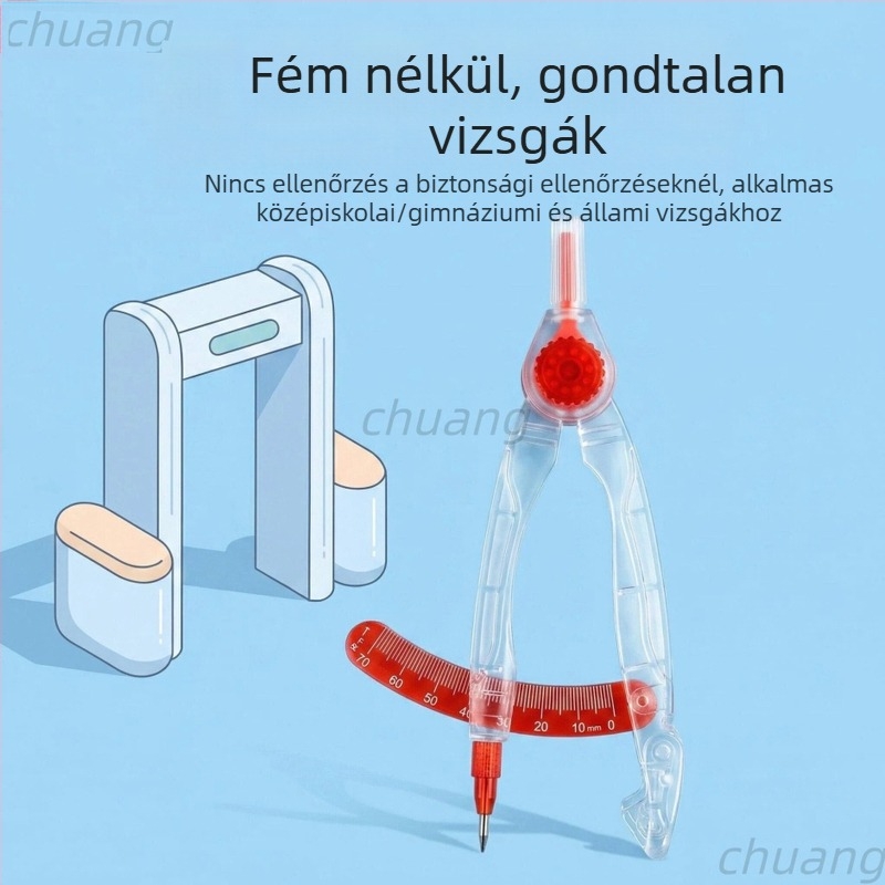 Nemetfém körzőkészlet olvasható skálával diákok számára, vizsgára, tartalmaz 2B ceruzát a pontos méréshez