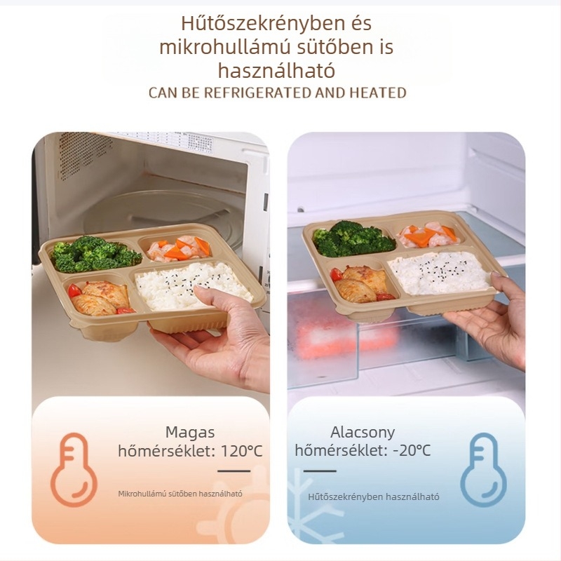 1000 ml egyszer használatos biológiailag lebomló bambusz rostból készült ebédes doboz mikrohullámú sütőben használható négy rekesszel