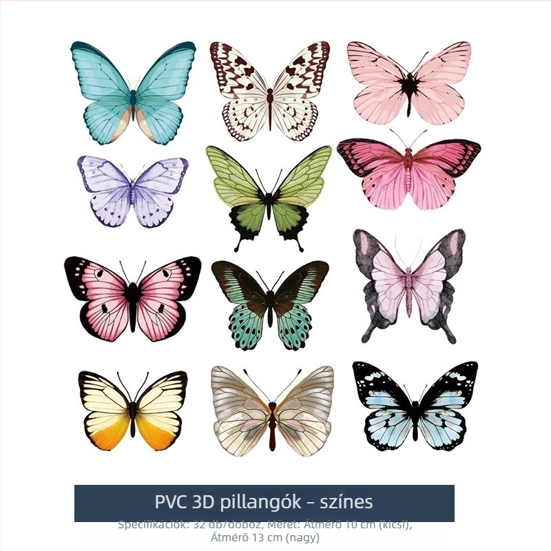 PVC színes 3D pillangó virágcsokor dekorációs csomagolási kiegészítőkkel hátfalhoz, selfie-hez és élő közvetítéshez