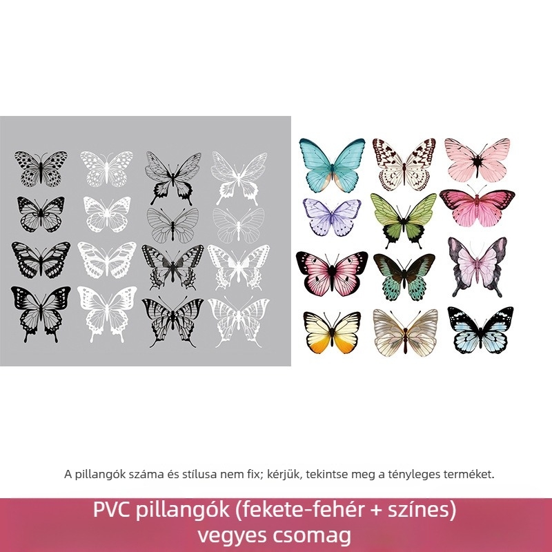 PVC színes 3D pillangó virágcsokor dekorációs csomagolási kiegészítőkkel hátfalhoz, selfie-hez és élő közvetítéshez