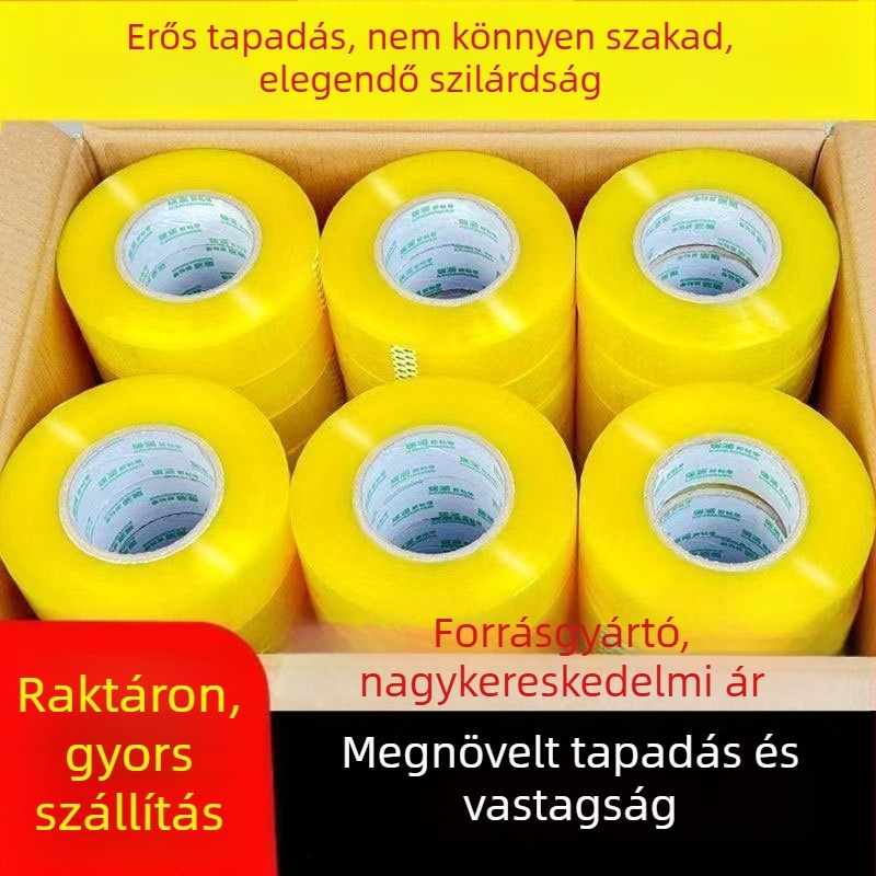 Átlátszó csomagoló ragasztószalag, nagy tekercs, erős tapadással záráshoz és csomagoláshoz