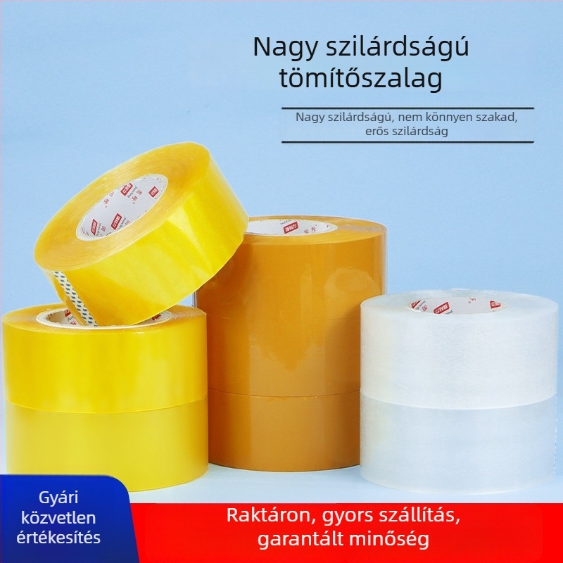 Átlátszó csomagoló ragasztószalag, nagy tekercs, erős tapadással záráshoz és csomagoláshoz