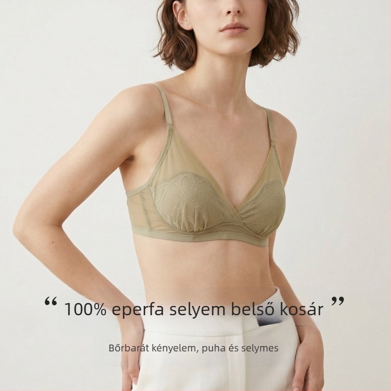 Tangge tavasz-nyár francia selyem háromszög kosárú melltartó, mulberry-selyem csipke, nyuszi-fül kosár, luxus