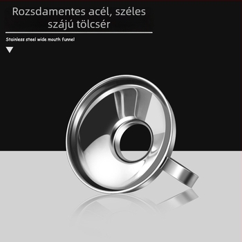 Rozsdamentes acél széles tölcsér, vastagított kialakítású, salátaszószhoz és olajhoz, nagy átmérőjű konyhai tölcsér