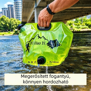 Szabadban használható hordozható víztároló zsák, élelmiszer-minőségű anyagból, rugalmas, nagy kapacitású, megvastagított oldalakkal túrázáshoz és ivóvízhez