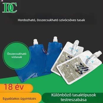 Hordozható, összecsukható, önálló víztáska szívófejjel hidrogénben gazdag vízhez; ivóvíztáska alumíniumfóliával
