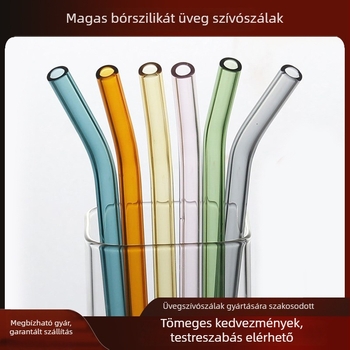 Üvegszívószálak készlete, 10 mm átmérő, átlátszó, boroszilíkat üvegből, hőálló, környezetbarát