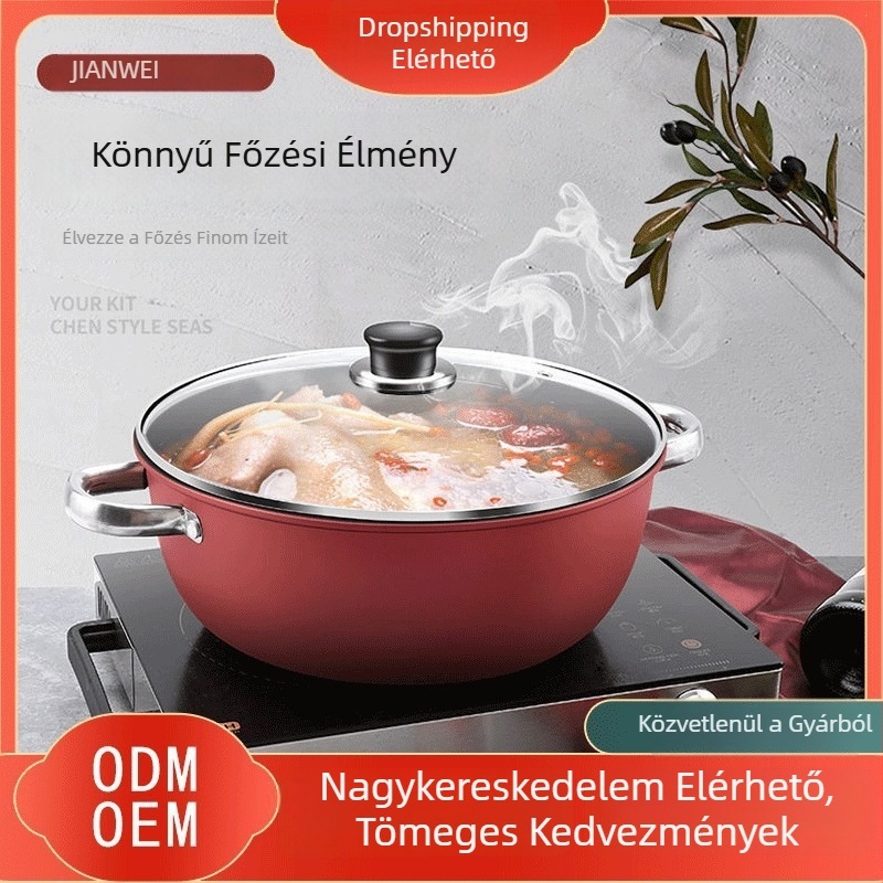 Két fogantyús Maifan kő leveses fazék, multifunkcionális háztartási gőzölő, vastagabb edény tapadásmentes, pörkölt és leves fedővel