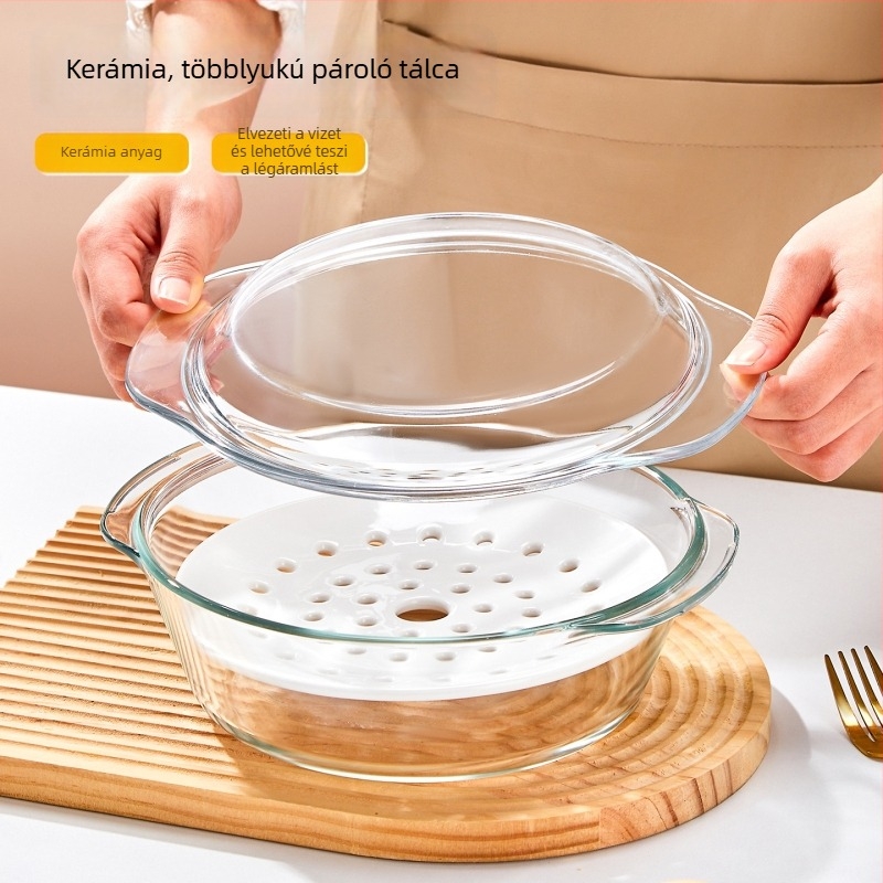 Mikrohullámú sütőhöz készült gőzölő tál, kör alakú hőálló gőzölő tál, tojásgőzölő tál
