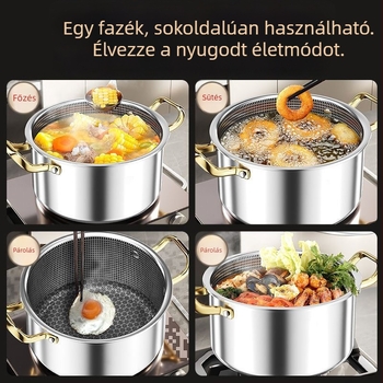 Rozsdamentes acél leveses fazék tapadásmentes felülettel, kétfülű, vastag alj méhsejt mintázattal
