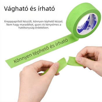 Zöld textúrált maszkoló szalag, ragasztó nélküli és maradványmentes írásra és jelölésre, művészethez és tervezéshez, szélesség 10–50 mm, hossz 10/20 m.
