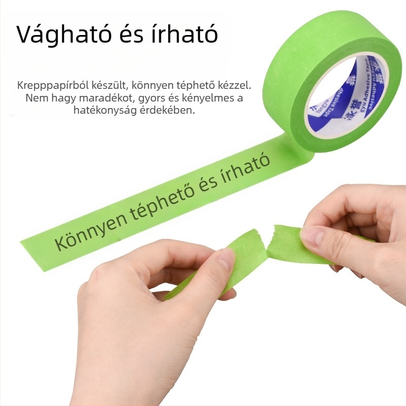 Zöld textúrált maszkoló szalag, ragasztó nélküli és maradványmentes írásra és jelölésre, művészethez és tervezéshez, szélesség 10–50 mm, hossz 10/20 m.
