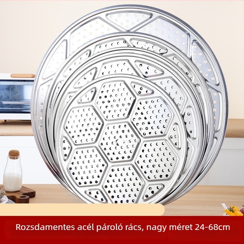 Gőzölő rács és gőzölő tál edényekhez és wokhoz, egyrétegű kialakítás