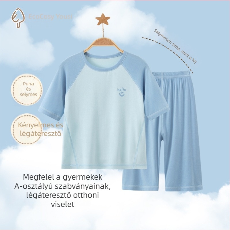 Modál gyerekeknek nyári ice-silk pizsama szett rövid ujjú, uniszex