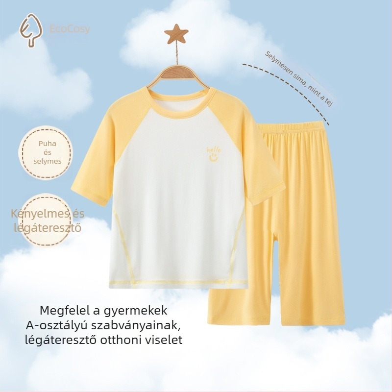Modál gyerekeknek nyári ice-silk pizsama szett rövid ujjú, uniszex