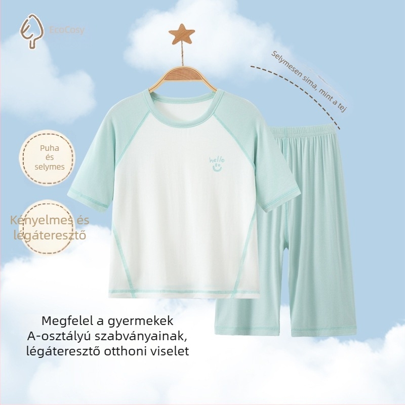 Modál gyerekeknek nyári ice-silk pizsama szett rövid ujjú, uniszex