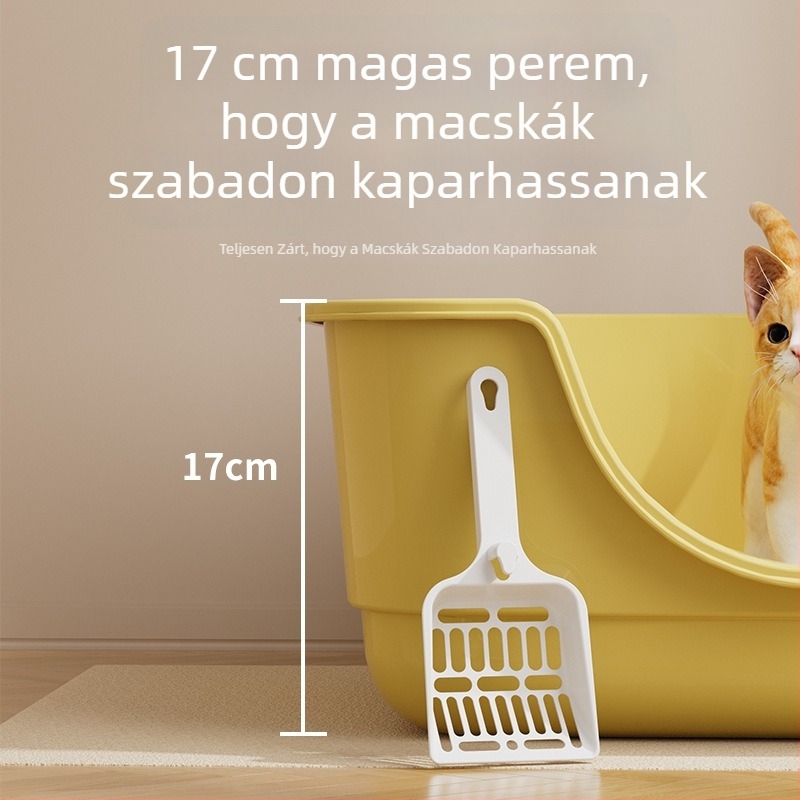 Kiscicák számára készült macskaalomtálca, alacsony belépő, félig zárt kialakítás, nyitott macskaalom-matta, cseppmentes dizájn