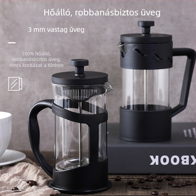 Yi Xing Hőálló boroszilikát tea-készítő magas fedéllel és rozsdamentes acél nyomásos francia press kávéfőző