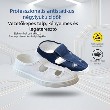 ESD-tanúsított antistatikus négylyukas cipő PVC talppal, légáteresztő és szagtalan, tiszta helyiségekhez élelmiszer- és gyógyszergyártásban