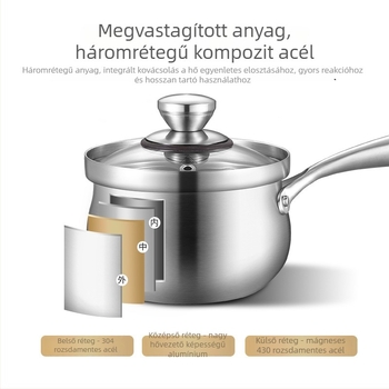 304 rozsdamentes acél tejes fazék, vastag háromréteg alj, bebek ételekhez való edény, multifunkcionális fazék párolóbetéttel, alkalmas gáztűzhelyre és indukciós főzőlapra