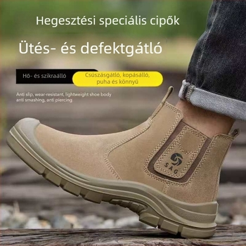 Férfi munkavédelmi cipő hegesztéshez, szilárd talppal, műanyag-acélsarokkal, ütésálló, áthatolás elleni, csúszásmentes, könnyű